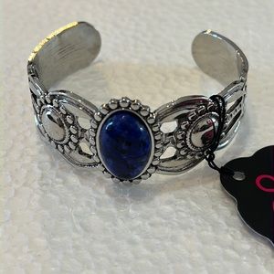 Solar Solstice silver cuff with beautiful blue colored stone
